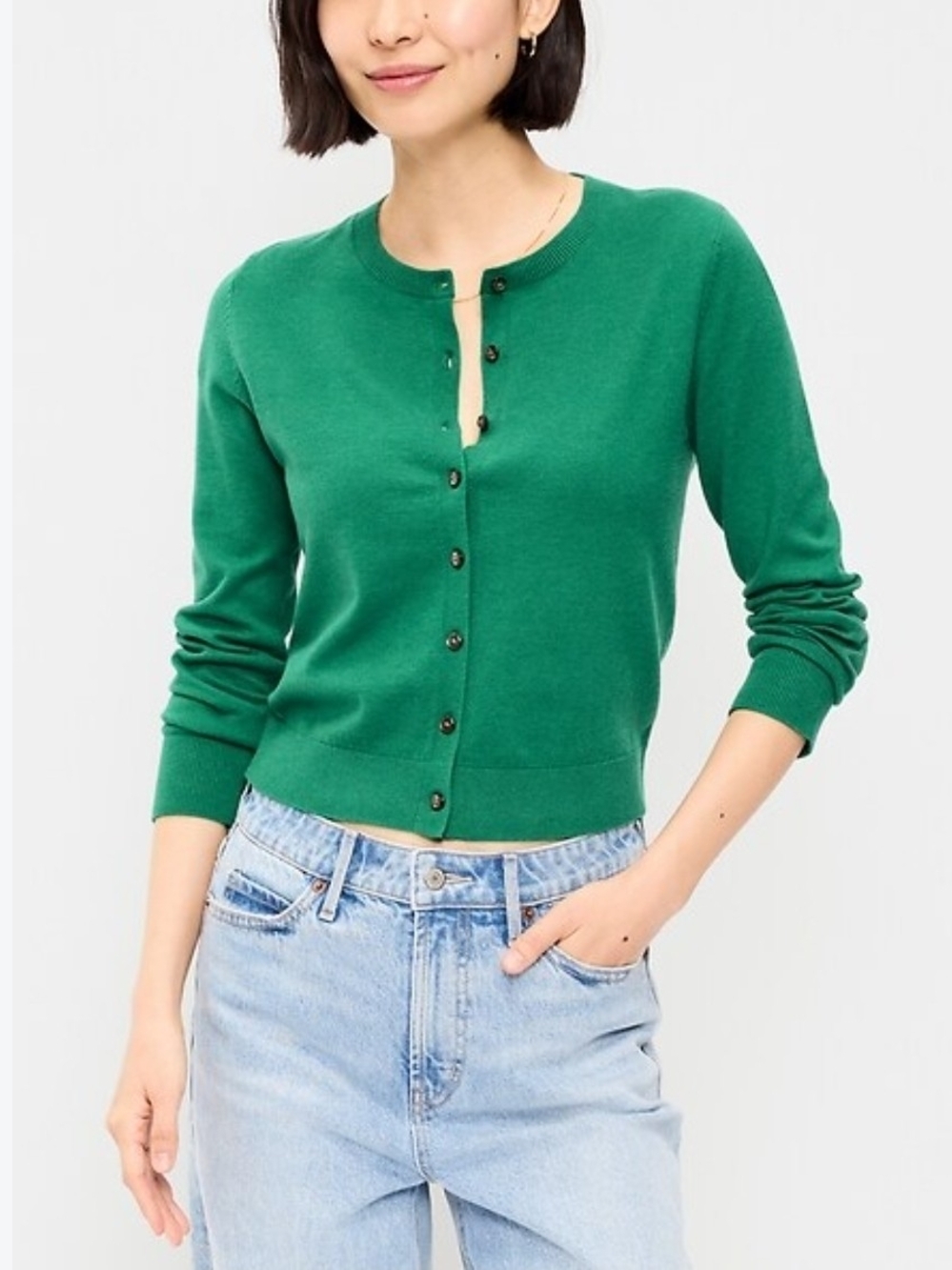 Old Navy Emerald Green SoSoft Lite Cropped Button-Front Cardigan M